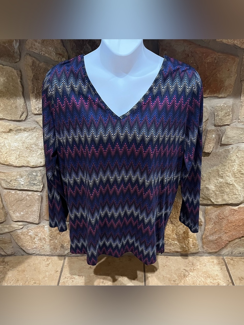 Lands’ End Chevron Abstract Pullover Knit Top 1X 100% Supima Cotton Fall Winter